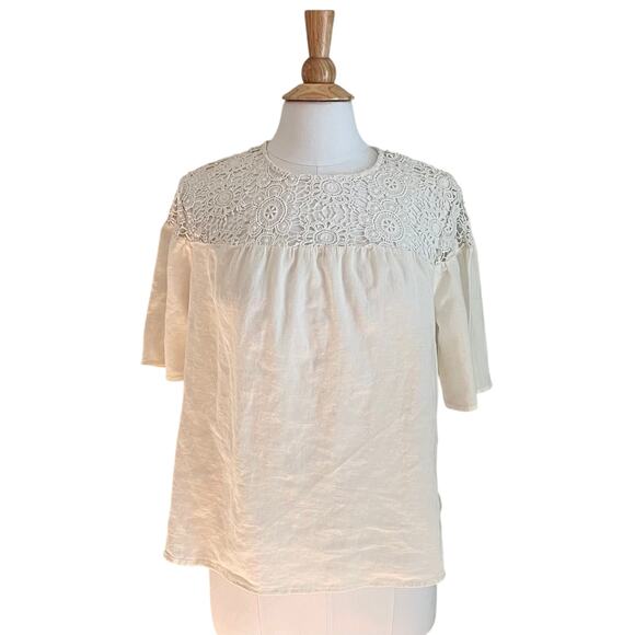Old Navy Cotton Ivory Crochet Top Short Sleeve Blouse, Size L - Picture 1 of 11
